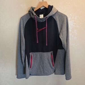 Nike Therma Fit Colorblock Hoodie Gray Navy Pink Logo Full Zip Pockets womens S‎